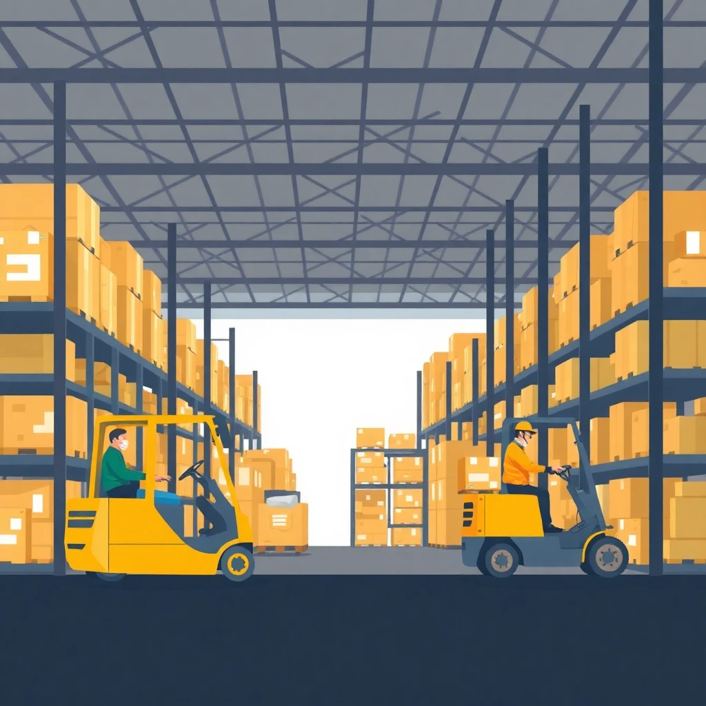 Warehouse activity with forklifts
