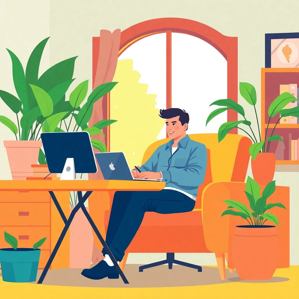 Trabalhando de casa em um ambiente confortável