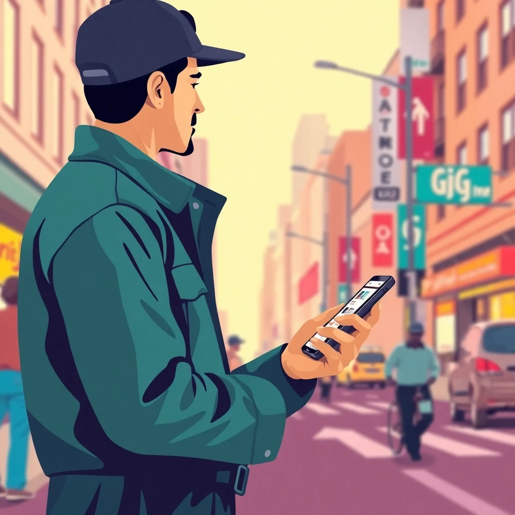 Gig worker checking smartphone