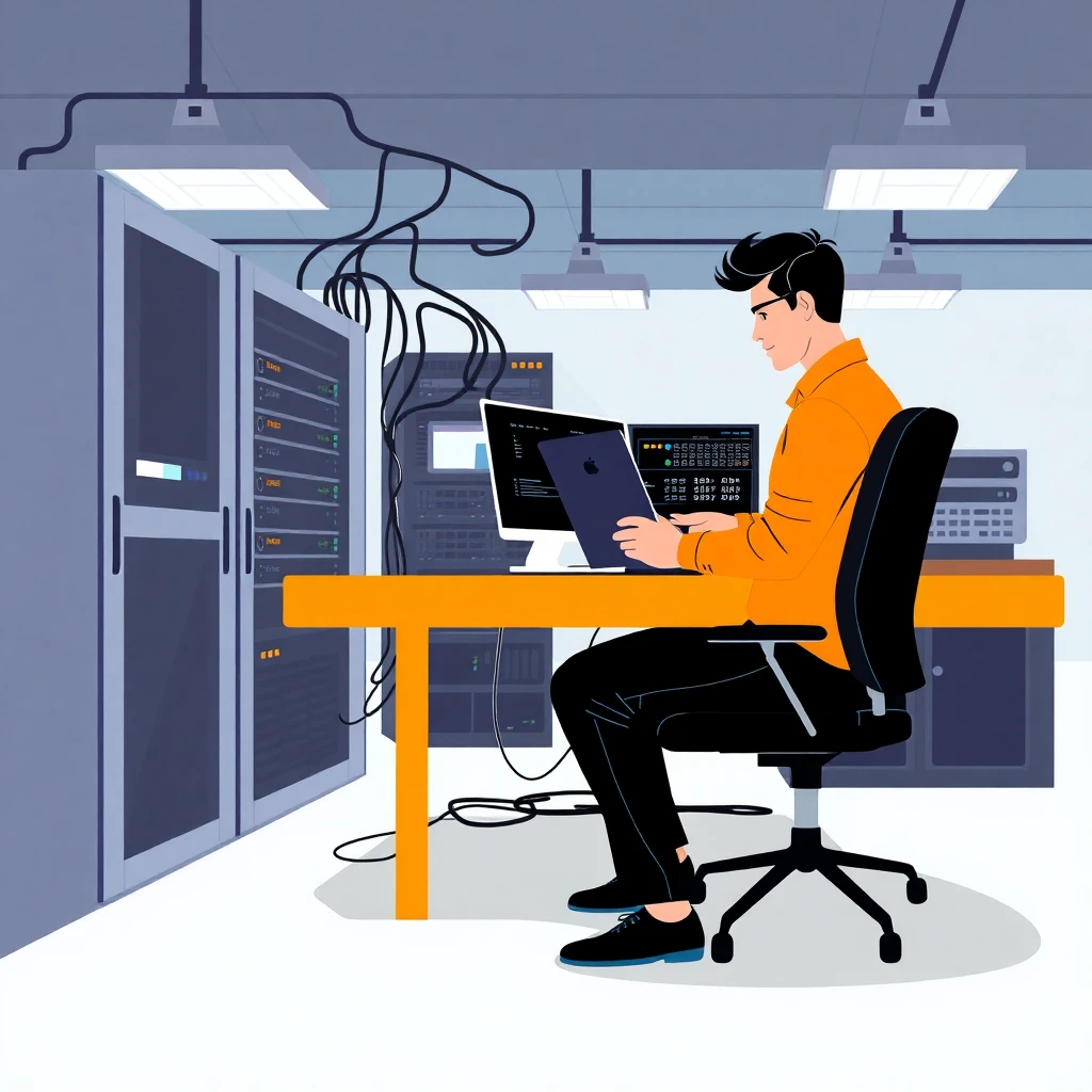 IT professional working on network